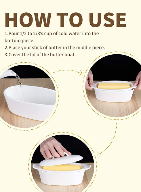 Butter Boat, French Butter Dish with Water, Porcelain - Fresh Soft Butter without Refrigeration, Black - Better Butter & Beyond