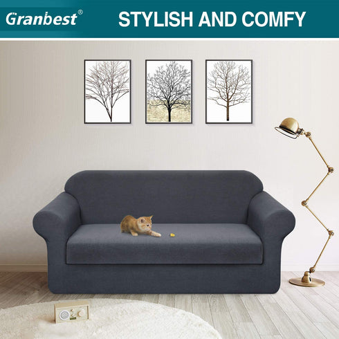 Granbest Premium Water Repellent Sofa Cover 2-Piece High Stretch Couch Slipcover Super Soft Fabric Couch Cover (Gray, Large-2 Pieces)