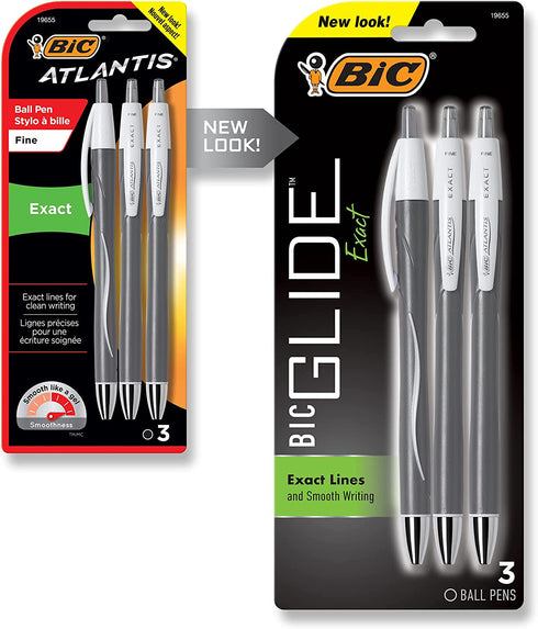 BIC Glide Exact Retractable Ball Point Pen, Fine Point (0.7 mm), Black, Precise Lines For Clean Writing, 3-Count