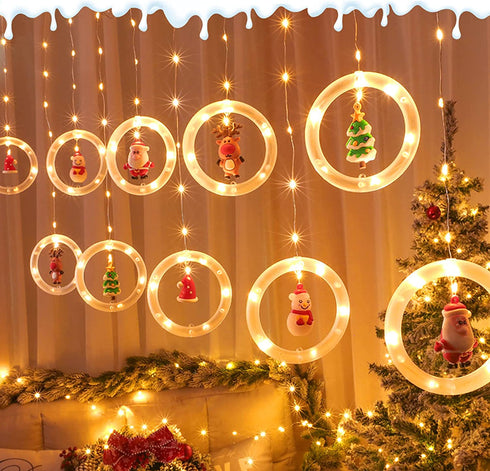 Christmas Window Lights, 120LED 18ft Curtain Fairy String Lights with 10 Santa Claus Ornaments, Christmas Tree Lights for Indoor Outdoor Wedding Party Decorations