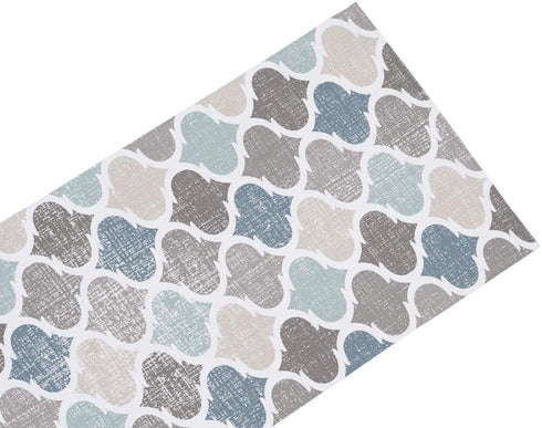 Moroccan Table Runner-Cotton linen-Small 36 inche Geometric Quatrefoil Lattice Dresser Scarves,Kitchen Coffee/Dining Farmhouse Tablerunner for Home Living Room,Holiday Dinner Scarf Décor,Blue Grey