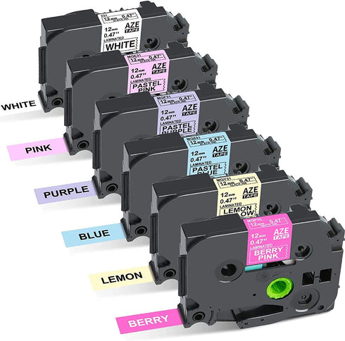 Compatible Brother TZe TZ Tape 12mm 0.47" Label Maker Tape TZe-231 TZeMQP35 TZeMQF31 TZeMQ531 TZeMQE31 TZeMQY31 Laminated Tape for Brother P Touch PT H110 D200 D210 D400 D600, 6 Pack