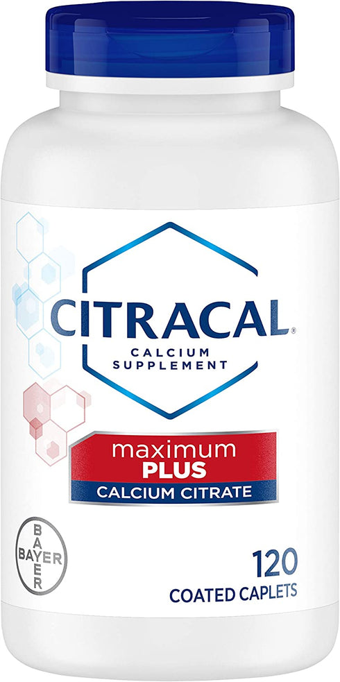 Citracal Maximum Plus, Highly Soluble, Easily Digested, 650 mg Calcium Citrate With 1000 IU Vitamin D3, Bone Health Supplement for Adults, Caplets, 120 Count
