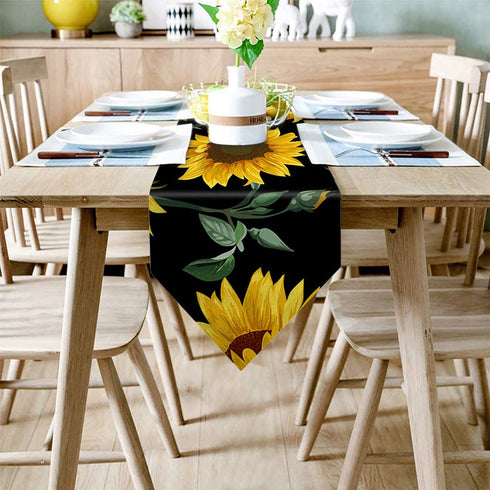 Seamless Pattern Sunflowers Table Runners Cotton Linen Rectangle Dresser Scarf for Family Dinners Office Kitchen Tables or Gatherings Indoor Outdoor Party Decor 16x72inch Black Background