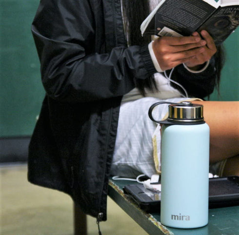 MIRA 32 Oz Stainless Steel Vacuum Insulated Wide Mouth Water Bottle - Thermos Keeps Cold for 24 hours, Hot for 12 hours - Double Wall Hydro Travel Flask - Blue Granite