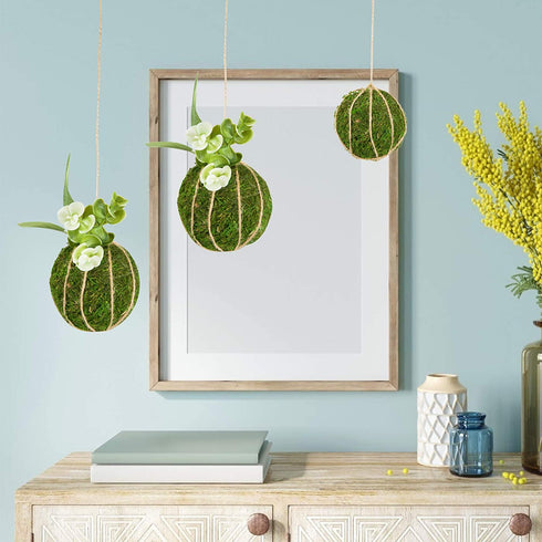 18 Pack Decorative Faux Dried Moss Balls- 6pcs 3.1" Artificial Green Plant Mossy Globes+ 12pcs 2.2" Handmade Sphere Moss Hanging Balls for Home Garden Decors Party Wedding Display Supplies Photo Props
