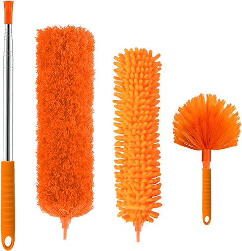 Microfiber Duster, Feather Duster Kit with 100 Inch Telescoping Extension Pole, Reusable Bendable Dusters, Washable Lightweight Dusters for Ceiling Fan