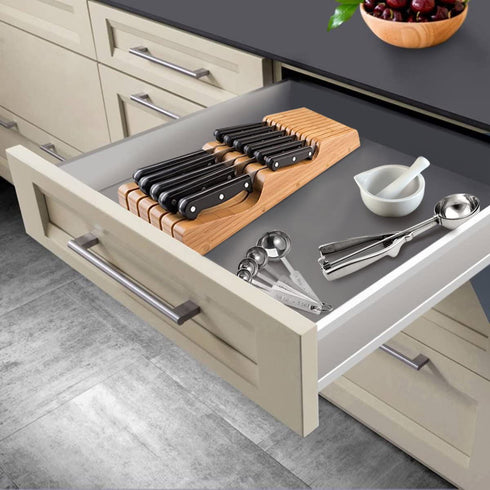 Bamb¼si Knife Drawer Organizer - Bamboo In Drawer Knife Block - Wooden Kitchen Countertop Knife Holder Organization - Holds 10-16 Knives (Not Included) - Keep Knifes Blades Store Without Pointing Up