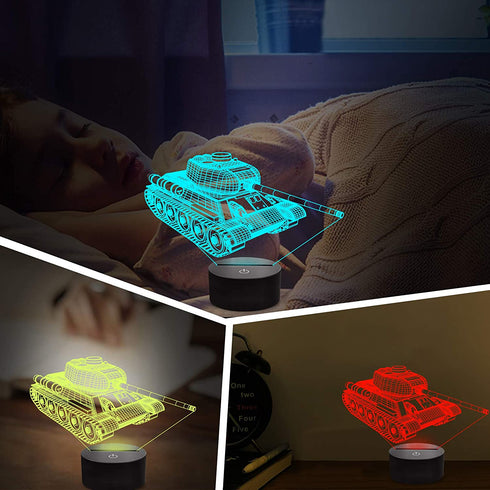 Lampeez Kids Army Tank 3D Night Light Optical Military Vehicles Illusion Lamp with 16 Colors Remote Control Changing Birthday Gift Idea Military Fan