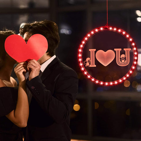 Valentines Day Window Decorative Light Backdrop String Lights Decorative Red Love Valentine Lights for Windows Pathway Patio Bedroom Party Holiday Wall Decoration (I Love U)