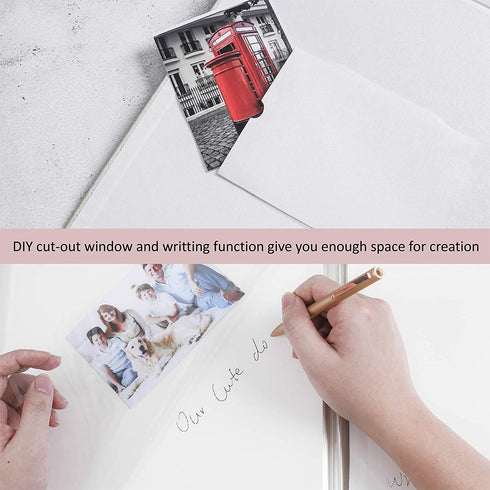 13x13 Photo Album Scrapbook Large Sticky Pages Self Adhesive 4x6 5x7 8x10 Fit Any Size of Photos Stamps Tickets with DIY Cut-Out Window Beige 30 Sheets-White