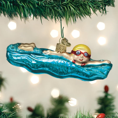 Old World Christmas Swim, Skis and Flippers Glass Blown Ornaments for Christmas Tree, Swimmer