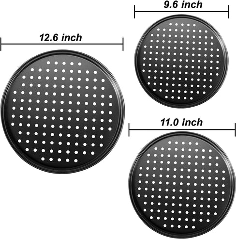 Baking Steel Pizza Pan with Holes, Round Pizza Pan for Oven, 9 Inch, 11 Inch, 12 Inch Bakeware Pizza Tray, mobzio Nonstick Baking Supplies Home Restaurant Kitchen Steel Crisper Pizza Pan Set (3 Pcs)
