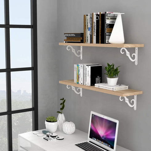 ETECHMART Decorative Shelf Brackets, 8 Inch Wall Mounted Floating Shelf Bracket for DIY Open Shelving, Pack of 4 L Shape Heavy Duty Rustic Iron Metal Corner Brace Shelf Supporter, White