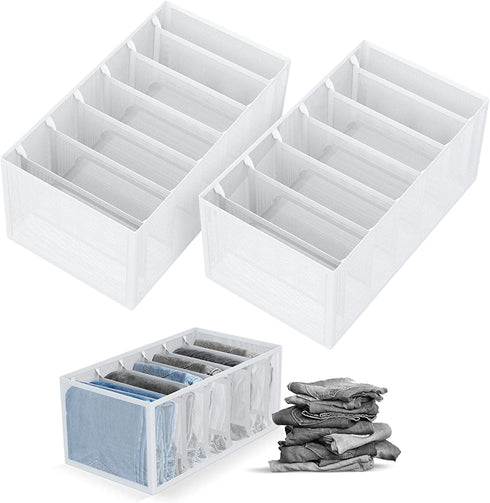 KOTHER Wardrobe Clothes Organizer - 7 Grids Breathable Clothing Organizer for Drawer Closet Wardrobe - Foldable Clothes Compartment Storage Organizer for Adults Kids Baby (Large-2 PCS.)
