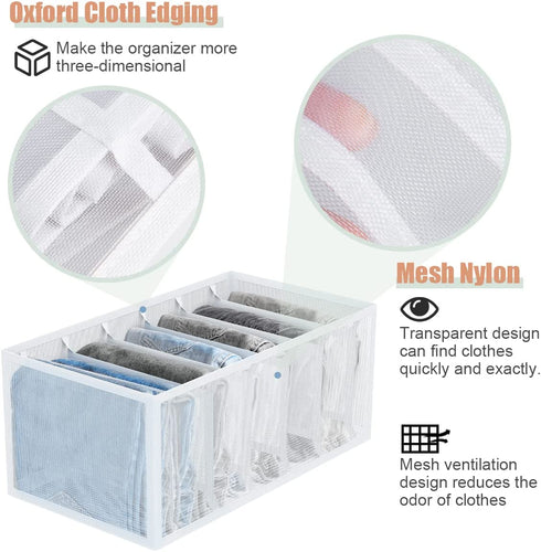 KOTHER Wardrobe Clothes Organizer - 7 Grids Breathable Clothing Organizer for Drawer Closet Wardrobe - Foldable Clothes Compartment Storage Organizer for Adults Kids Baby (Large-2 PCS.)