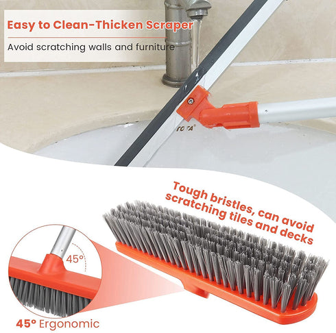 Baban Floor Squeegee Scrubber with Scrub Brush, Window Cleaning Tool with 13.8'' Floor Squeegee and 11.8'' Sweep Brush, Multifunction Magic Broom with 60˜™ Long Handle, Squeegee Broom for Liquid Dirt
