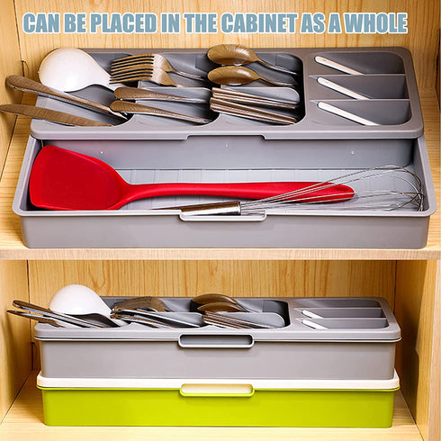 ORIJOYNA Kitchen Flatware Organizers - Drawer Organizer Tray Box Cutlery Expandable Organizer - for Kitchen Drawer Holding Flatware Spoons, Forks, Spatula (Grey)
