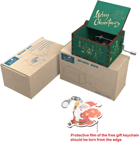 Merry-Christmas-Music-Box-Small-Gifts-Toy for Kids Mom Daughter Wife Girlfriend Wooden-Hand-Crank-Xmas-Musical-Boxes New-Year-Holiday-Birthday-Home-Party-Decoration Plays-We-Wish-You-a-Merry-Christmas