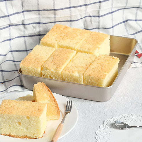 Bakestudio Square Cake Pan set of 2, Deep Baking Sheets for oven, Nonstick Baking Tray, Gold-Perfect for Brownies, Cakes, Casseroles-Durable Warp-Resistant (9.4 Inch)