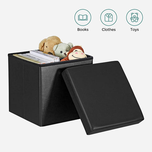 SONGMICS ULSF101 Storage Ottoman Cube/Footrest Stool/Coffee Table/Puppy Step, Holds Up to 660 lb., Faux Leather, 15", Black