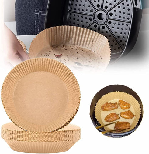 Air Fryer Disposable Paper Liner, 100PCS Non-stick Disposable Air Fryer Liners, Baking Paper for Air Fryer Oil-proof, Water-proof, Parchment for Baking Roasting Microwave (100Pcs -6.3inch, Natural)