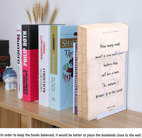 Qualsen Adjustable Bookends Metal Book Ends Book Organizer Heavy Duty Bookends for Kids Bookends Non Skid Desktop Book Stand Holder for Desk Shelf Office, Water Cube White