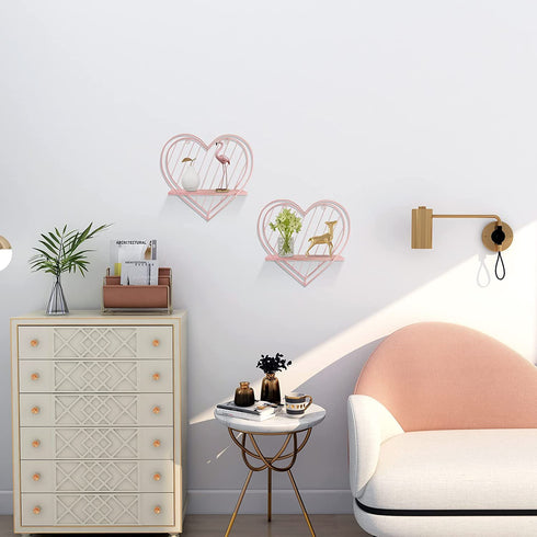 Afuly Rose Gold Floating Shelves Small Wall Shelf Wall Mounted Metal Heart Design Storage Romantic Love Shelf Bedroom Kitchen Bathroom Unique Cute Nursery Room Decor