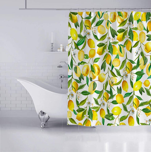 Yeacun Lemon Shower Curtain 72" x 72", Cute Shower Curtains with 12 Hooks, Waterproof Curtain for Bathroom, Fabric Bathroom Shower Curtain, Allover Fruits Shower Curtain Lemon Green Leaves