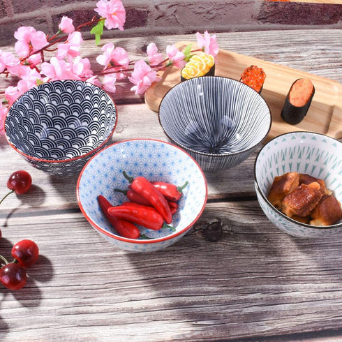 Japanese Style Ceramic Rice Bowls set of 4 Color For Dessert Snack Cereal Soup