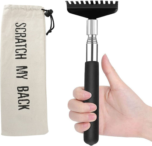 Oversized Portable Extendable Back Scratcher, Upgraded Metal Stainless Steel Telescoping Back Scratcher Tool with Canvas Carrying Bag (Black)