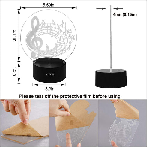 Visual 3D Night light Music Note Toys 2D lamp Xmas Chirstmas Festival Birthday Valentines Day Gift Nursery Bedroom Desk Table Decoration for Baby Kids children Lovers