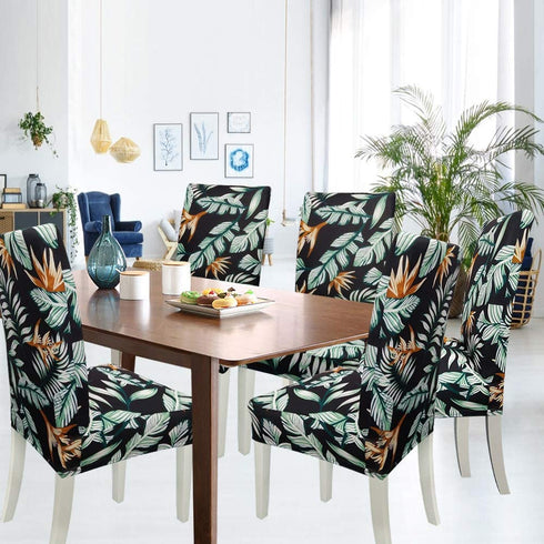 NORTHERN BROTHERS Chair Covers for Dining Room Printed Dining Chair Covers (Set of 4,Black Green Leaf)