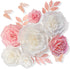 13 Pieces 3D Paper Flowers Pink White with Trees 10" 8" 6" 4" Craft DIY Large Wall Decorations Pom Pom Giant Backdrop Photo Booth Baby Shower Decor Centerpiece Wedding Birthday Party Craft Art