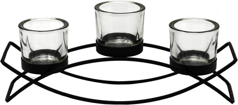 Seraphic Iron Arch Centerpiece Candle Holder, Black, Clear Chunky 3 Cups