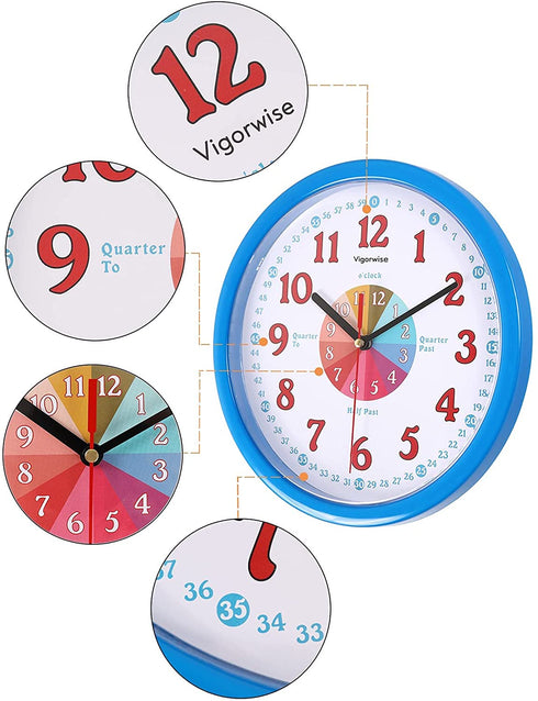 Vigorwise Telling Time Teaching Clock for Kid & Pareants, 10 Inch Educatinal Wall Clock for Student & Teacher, Silent Non Ticking Analog Clock Decor for Home/School/Classroom/Bedrooms