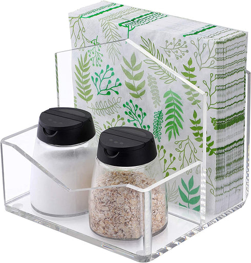 MaxGear Acrylic Napkin Holder, Upright Clear Napkin Holders, Standing Salt&Pepper Napkin Holder, Malfunction Salt Pepper Storage Holder and Napkin Caddy for Tabletop, Office, Restaurant 1 Pack