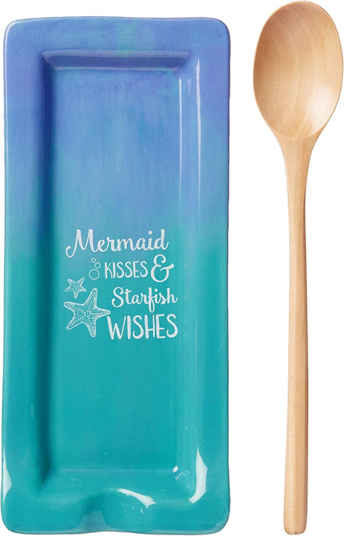 DEI Ceramic Spoon Rest, 8.74 x 3.86 x 1.06, Blue/Green