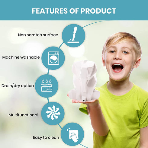 LUMI Kids Toothbrush Holder For Bathroom - Ceramic Elephant Toothbrush Holder, Drainer, Dryer - Multifunctional, Cute and Funny Cutlery Drainer, Silverware Drainer, Utensil Drying Caddy - White color
