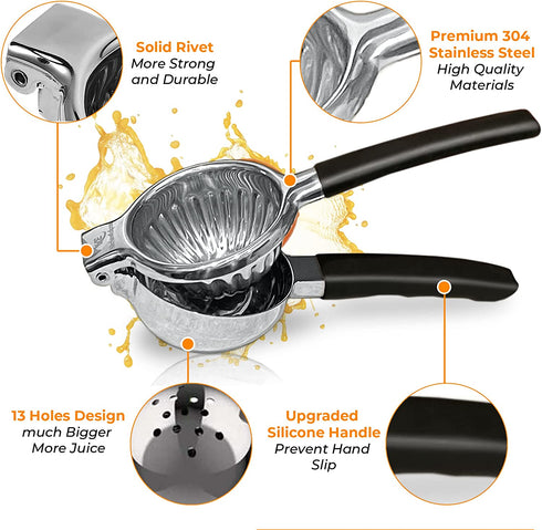 KitchenEclipse Lemon Squeezer Premium Stainless Steel Citrus Juicer for Home Bar, Professional Use Hand Grip Manual Juicer with Non-Slip Silicone Handle Juice Squeezer for Limes, Lemons, Oranges