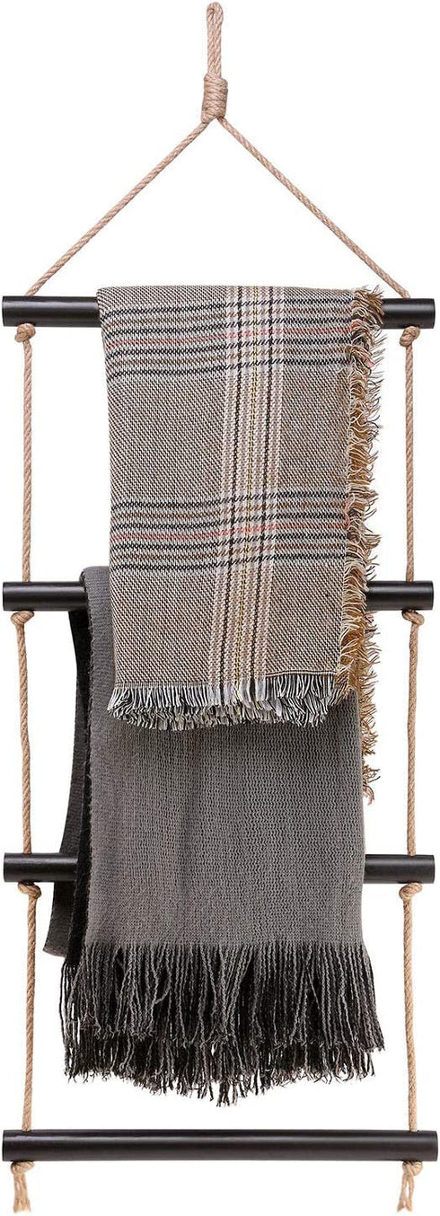 Dahey Blanket Ladder Bath Towel Rack Bar Storage Ladder Wood Wall Hanging Living Room Scarf Ladder Rustic Home Decor Ladder,Black