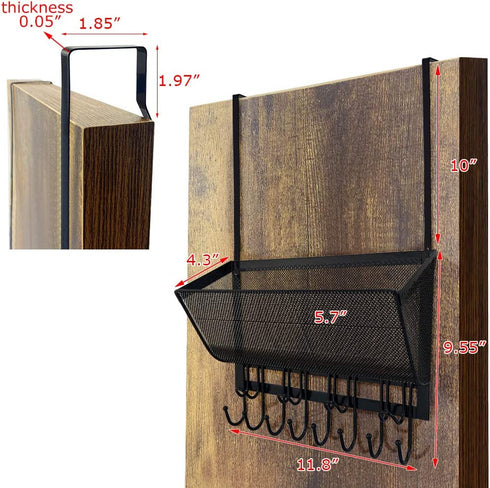 Giftgarden Over The Door Hooks Coat Rack with Wire Mesh Basket, 12 Hooks Door Hanger & Wall Mount Storage Organizer for Bathroom Bedroom Kitchen Cabinet Office Hanging, Black