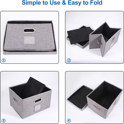 File Storage Organizer, Collapsible Office File Boxes with Lid, Linen Filing Hanging Folder Document Organizers for Letter/Legal Size with Slide Rails