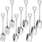 9 Pcs Mini Shovel Spoons and Fork Set for Desserts Include 3 Shovel Shape Spoons 3 Pointed Spoons and 3 Stainless Steel Fork Spoons Ice Cream Spoons for Home Party Kitchen Restaurant Bistro (Silver)