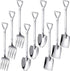 9 Pcs Mini Shovel Spoons and Fork Set for Desserts Include 3 Shovel Shape Spoons 3 Pointed Spoons and 3 Stainless Steel Fork Spoons Ice Cream Spoons for Home Party Kitchen Restaurant Bistro (Silver)