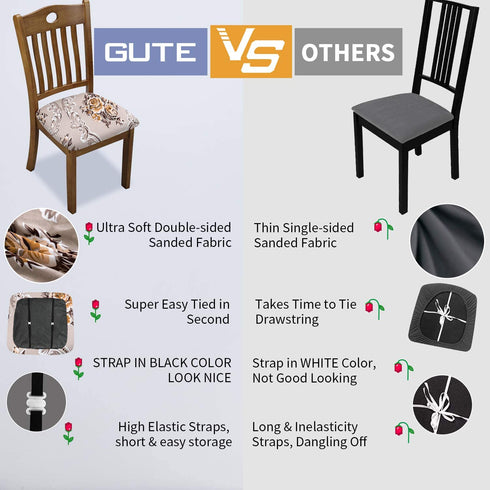 Gute Stretch Printed Chair Seat Covers with Elastic Ties and Button, Removable Washable Dining Upholstered Chair Protector Seat Cushion Slipcovers for Dining Room, Office,Rose 4 Pack