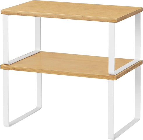 NEX Bamboo Kitchen Cabinet and Counter Shelf Organizer, Stackable & Expandable, White and Natural