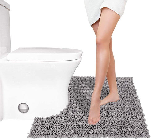 Yimobra Luxury Shaggy U-Shaped Toilet Rug, Soft Comfortable Contour Mat for Bathroom Floor, 24.4 X 20.4 Inches, Non-Slip Bath Carpet, Maximum Absorbent, Dry Quickly, Machine-Washable, Gray