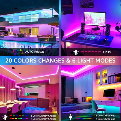 Tfzba 65.6ft Led Strip Lights, LED Lights for Bedroom, Ultra Long LED Lights RGB 5050 LED Light Strips Kit with 44 Keys Ir Remote Led Lights for Home Living Kitchen Room and Party