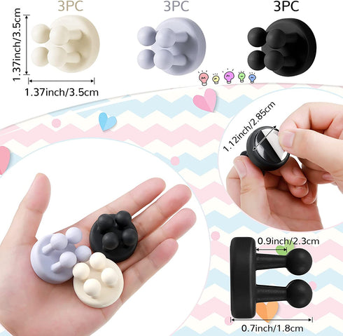 9 Pieces Adhesive Plug Hooks Cable Utility Hook Stick on Wall Door Silicone Wall Hooks Waterproof and Oilproof Towel Key Hooks Self Adhesive Holder for Hanging Kitchen Bathroom Home Office, 3 Colors